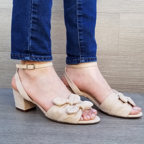 Nude Bow Design Low Block Heel Spring Shoes - Picture 8 of 8